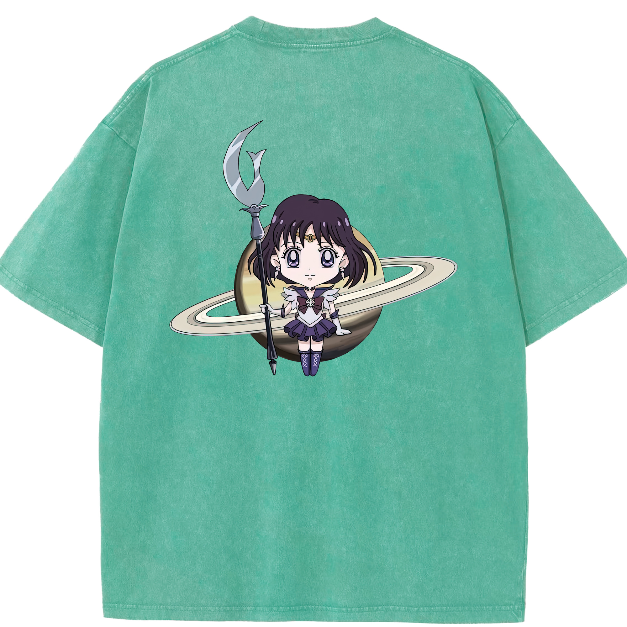 （画像用） 美少女戦士セーラームーン 土萠ほたる Sailor Moon Tomoe Hotaru （セーラーサターン；Sailor Saturn） 綿100% ヴィンテージ風 半袖Tシャツ（背面プリント）